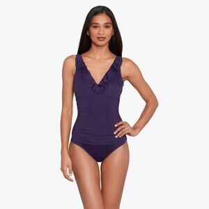 Lauren Ralph Lauren Size 6 Eggplant Beach Club Ruffle One Piece Swimsuit O5-11